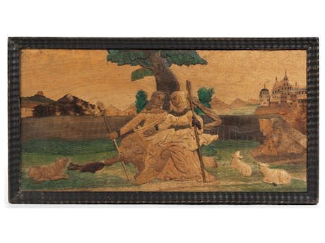 Reliefbild mit Darstellung eines höfischen Schäferpaares in Landschaft